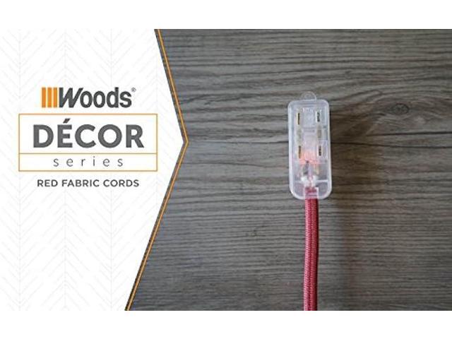 Woods 64600701 Decor Series 8-Foot Fabric Braided Indoor Extension Cord with Lighted Ends, 3 Polarized 2-Prong Outlets, Right Angle Plug, 125...