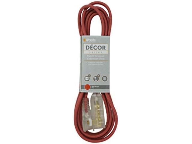Woods 64600701 Decor Series 8-Foot Fabric Braided Indoor Extension Cord with Lighted Ends, 3 Polarized 2-Prong Outlets, Right Angle Plug, 125...