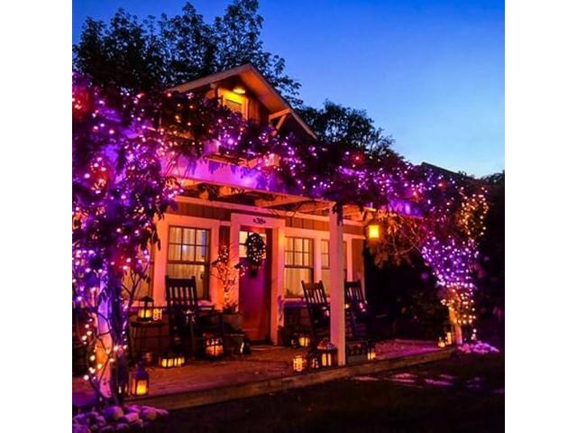 Orange and Purple Solar Halloween Lights Outdoor Waterproof, 4-Pack 180 FT 320 LED Solar String Lights Black Wire 8 Modes Solar Fairy Twinkle...