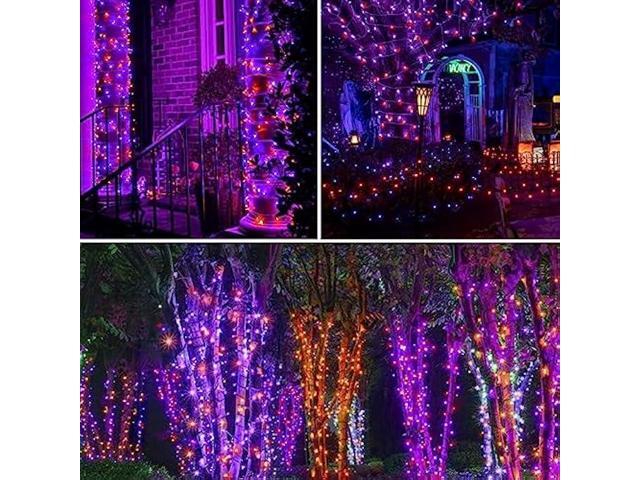 Orange and Purple Solar Halloween Lights Outdoor Waterproof, 4-Pack 180 FT 320 LED Solar String Lights Black Wire 8 Modes Solar Fairy Twinkle...