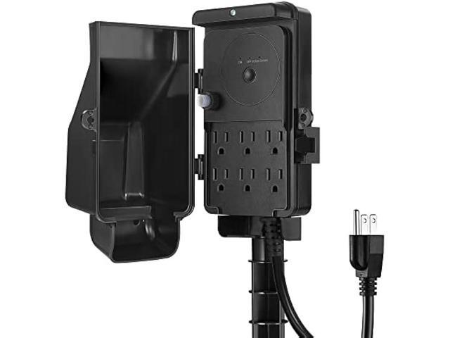 DEWENWILS Dusk to Dawn Outdoor Power Strip Stake Timer with Overload Protection, 6FT Extension Cord, 6 Outlets, Waterproof Yard Stake Outlets for...