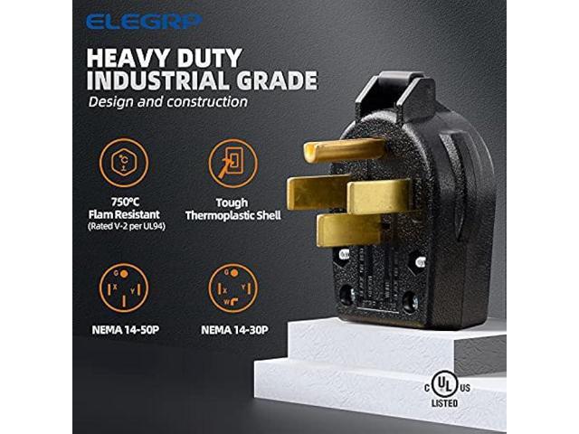 ELEGRP NEMA 14-30P & NEMA 14-50P Plug, 4 Prong Dryer/Range Oven Stove Angle Plug, Straight Blade Heavy Duty, 30 Amp 50 Amp 125/250V, Industrial...