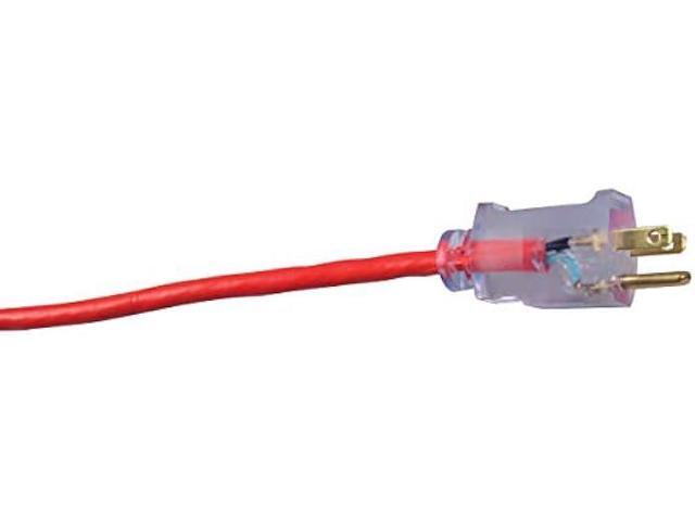 Southwire 2487SW8804 25ft SJTW 14/3 Outdoor Ext Cord W/Lighted End (Red), 25 ft