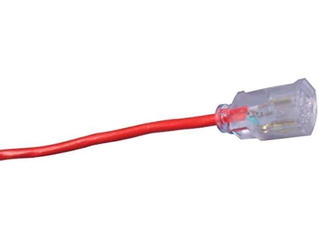Southwire 2487SW8804 25ft SJTW 14/3 Outdoor Ext Cord W/Lighted End (Red), 25 ft