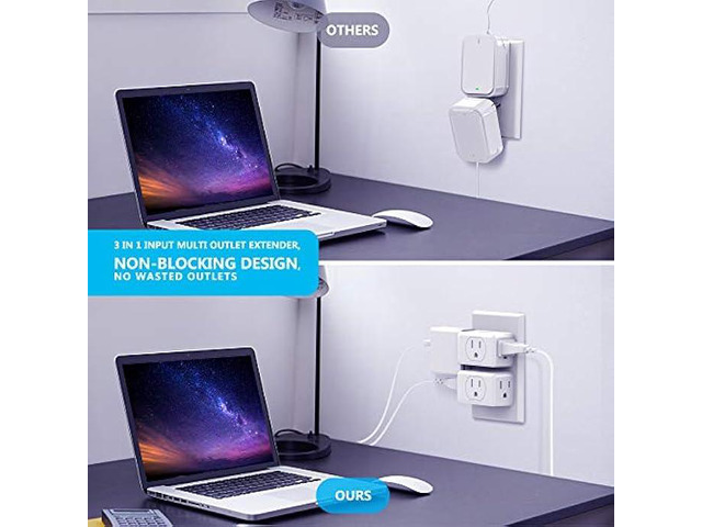 Multi Plug Outlet Extender, VINTAR 3 Outlet Adapter, Multiple Outlet Splitter, Grounded Wall Tap Adapter, Power Plug Expander for Travel Home...