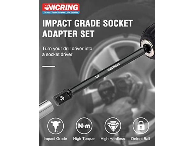 Impact Socket Adapter Set Impact Driver Socket Extension Set 1/4 3/8 1/2 Drive Socket Adapter for Drill Hex Shank Socket Driver set Turn Impact...