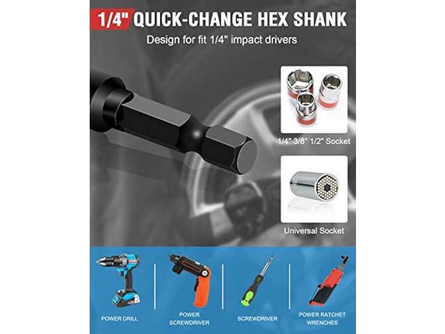 Impact Socket Adapter Set Impact Driver Socket Extension Set 1/4 3/8 1/2 Drive Socket Adapter for Drill Hex Shank Socket Driver set Turn Impact...