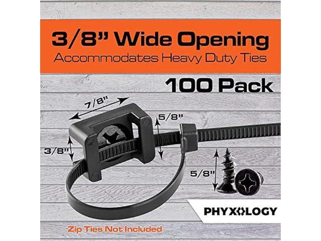 Pro-Grade, Slim, 1x .6 Cable Tie Mounts With Screws 100 Pack. High Strength, Black Zip Tie Bases For Wire Management. Permanently Anchor To Wall,...