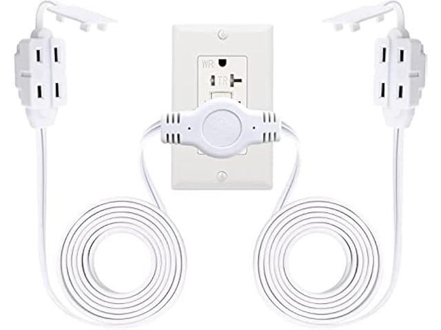 Twin Extension Cord Power Strip - 12 Foot Cord - 6 feet on Each Side - Outlet Plug with Safety Cover
