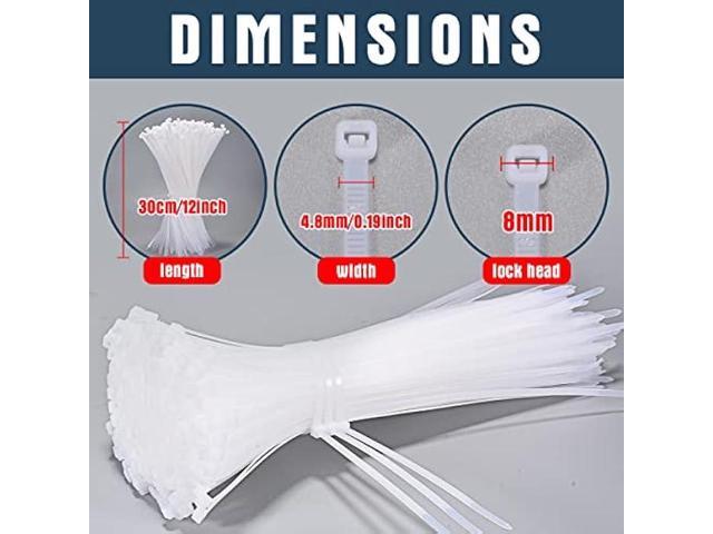 White Zip Ties 12 Inch Heavy Duty Clear 1000 Pack Tensile Strength 50 lbs UV Resistant Industrial Cable Ties Self Locking Zipties Wire Ties Wrap...
