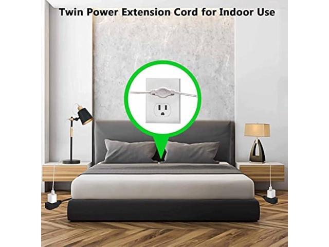 Twin Extension Cord Power Strip - 12 Foot Cord - 6 feet on Each Side - Outlet Plug with Safety Cover