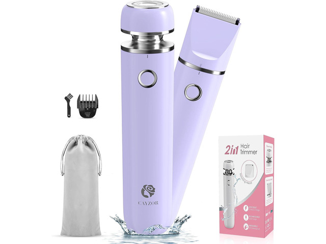 Bikini Trimmer and Shaver Kit for Women - 2-in-1 Wet/Dry Electric Body Hair Trimmer Facial Hair Removal Cordless Waterproof Bikini Shaver Razor for...