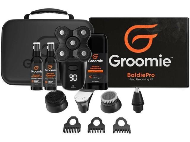 GROOMIE Crispy AF Full Grooming Kit for Bald Men - includes BaldiePro Electric Razor, Pre-Shave Oil, Aftershave Serum, Deodorant, Case, Charging...