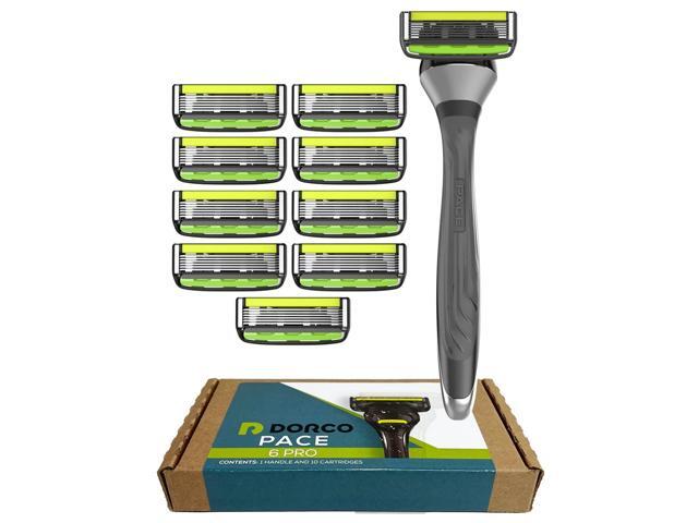 Dorco Pace 6 Pro - Six Blade Razor System with Trimmer - 10 Pack (1 Handle + 10 Cartridges)