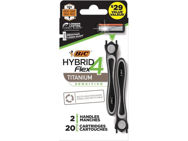BIC Flex 4 Hybrid Men's 4-Blade Disposable Razor, 2 Handles and 20 Cartridges, Smooth and Close Shave