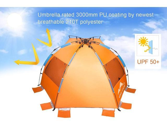 Oileus X-Large 4 Person Beach Tent Sun Shelter - Portable Sun Shade Instant Tent for Beach with Carrying Bag, Stakes, 6 Sand Pockets, Anti UV for...