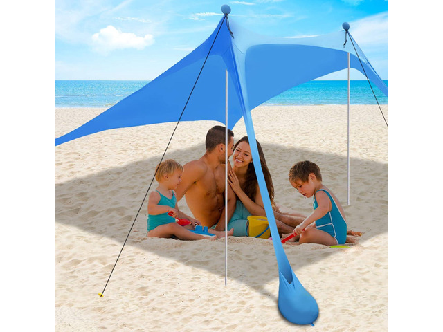 Beach Canopy Tent Sun Shade with UPF 50+ UV Protection, Beach Tent Sun Shelter with Sandbags, Poles and Ground Pegs and Anti-Wind Ropes for...