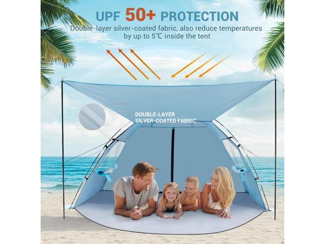 Elegear Beach Tent Sun Shelter with Canopy, 4-5 Person Pop Up Beach Tent, Easy Setup UPF 50+ UV Protection Portable Lightweight Double Silver...