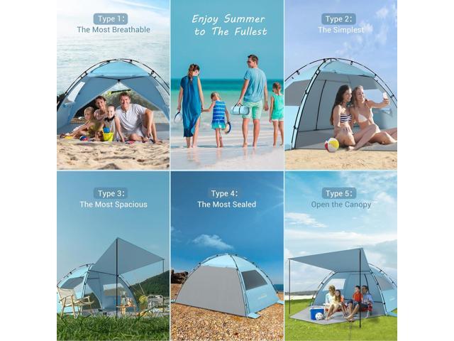 Elegear Beach Tent Sun Shelter with Canopy, 4-5 Person Pop Up Beach Tent, Easy Setup UPF 50+ UV Protection Portable Lightweight Double Silver...