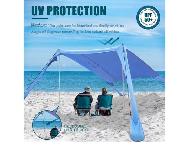 FBSPORT Beach Tent Sun Shelter, Portable Beach Shade Canopy UPF50+ with Sandbags for Outdoor Family Camping, Fishing, Backyard Fun, Picnic, 7 x 7ft