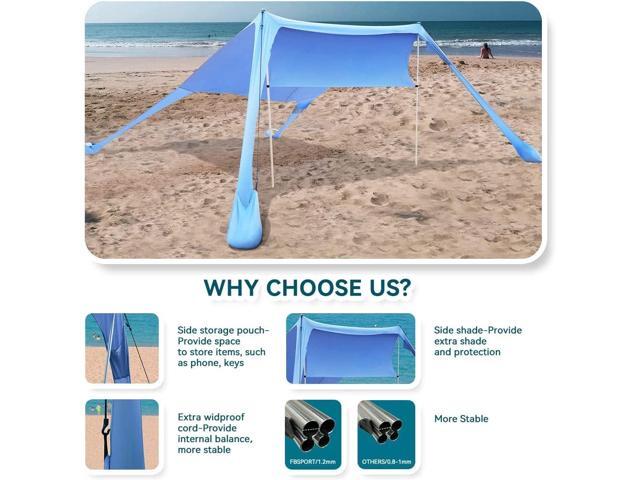 FBSPORT Beach Tent Sun Shelter, Portable Beach Shade Canopy UPF50+ with Sandbags for Outdoor Family Camping, Fishing, Backyard Fun, Picnic, 7 x 7ft