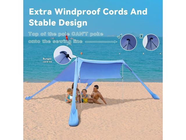 FBSPORT Beach Tent Sun Shelter, Portable Beach Shade Canopy UPF50+ with Sandbags for Outdoor Family Camping, Fishing, Backyard Fun, Picnic, 7 x 7ft
