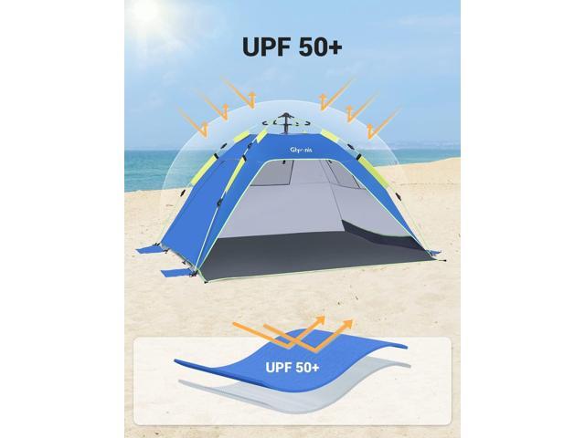 Glymnis Pop Up Beach Tent Sun Shade Shelter for 4 Person with UPF 50+ Easy Setup, 3 Ventilation Windows, Extended Floor Family Instant Beach Tent