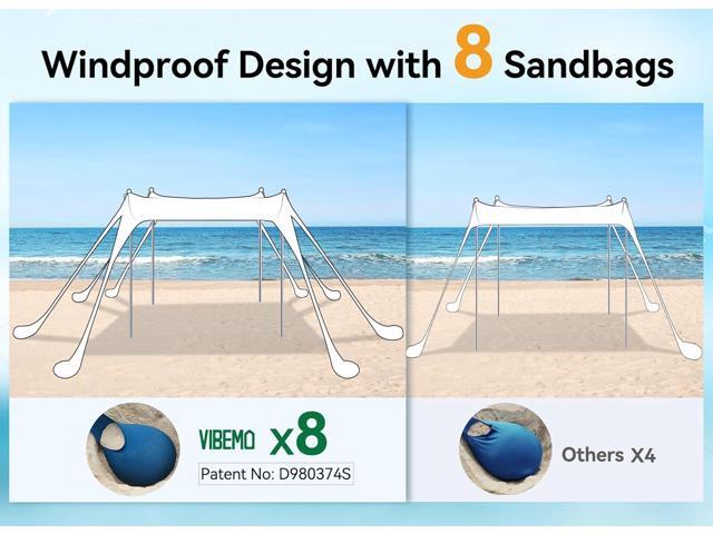 Beach Tent, UPF50+ Protection Sun Shelter with 8 Sandbags, 10 x 10ft, Includes Sand Shovel, Ground Pegs & Stability Poles, Outdoor Beach Canopy Pop...