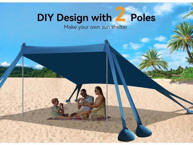 Beach Tent, UPF50+ Protection Sun Shelter with 8 Sandbags, 10 x 10ft, Includes Sand Shovel, Ground Pegs & Stability Poles, Outdoor Beach Canopy Pop...