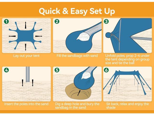 Beach Tent, UPF50+ Protection Sun Shelter with 8 Sandbags, 10 x 10ft, Includes Sand Shovel, Ground Pegs & Stability Poles, Outdoor Beach Canopy Pop...