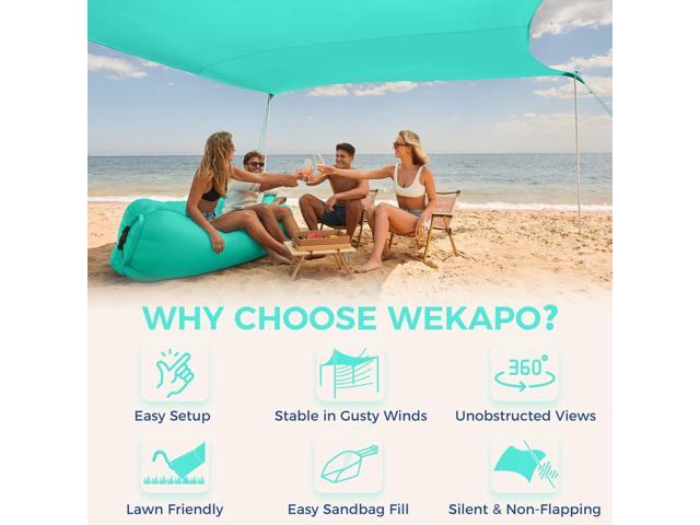 WEKAPO Beach Tent Sun Shelter - Easy Setup Beach Canopy with 4 Sturdy Poles, Large Sandbags and Shovel, 6'7'' Tall, Windproof Beach Sun Shade for...