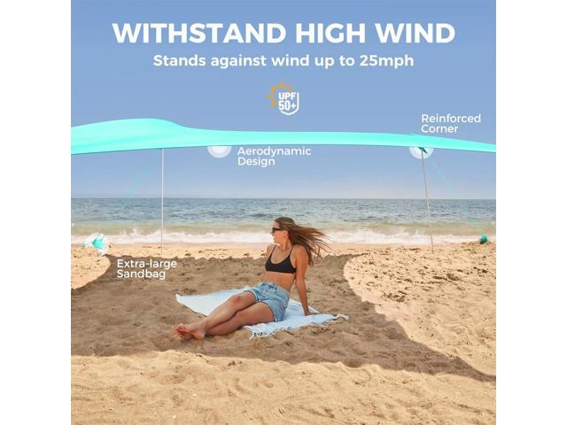 WEKAPO Beach Tent Sun Shelter - Easy Setup Beach Canopy with 4 Sturdy Poles, Large Sandbags and Shovel, 6'7'' Tall, Windproof Beach Sun Shade for...