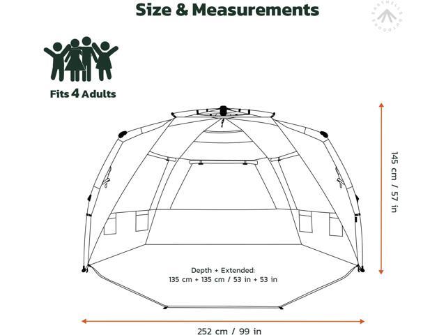 Easthills Outdoors Instant Shader Enhanced Deluxe XL Beach Tent Easy Set Up 4-6 Person Popup Sun Shelter 99' Wide for Family UPF 50+ Double Silver...