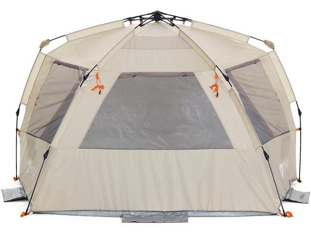 Easthills Outdoors Instant Shader Deluxe XL Beach Tent Easy Up 99' Wide for 4-6 Person Sun Shelter - Extended Zippered Porch Included Beige