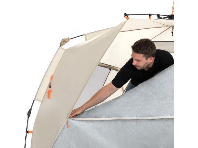 Easthills Outdoors Instant Shader Deluxe XL Beach Tent Easy Up 99' Wide for 4-6 Person Sun Shelter - Extended Zippered Porch Included Beige