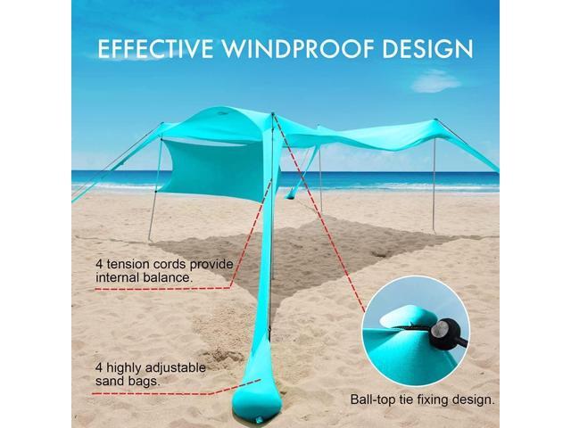 Beach Sunshade with Side Wall Shade Windproof Design,Sun Shelter UPF50+ Portable Family Canopy Tent Anchors 10x10 FT 4 Poles Pop Up Outdoor Shelter...