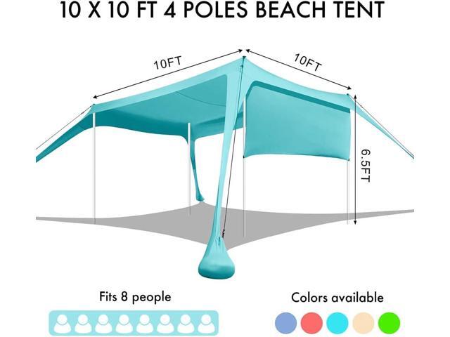 Beach Sunshade with Side Wall Shade Windproof Design,Sun Shelter UPF50+ Portable Family Canopy Tent Anchors 10x10 FT 4 Poles Pop Up Outdoor Shelter...