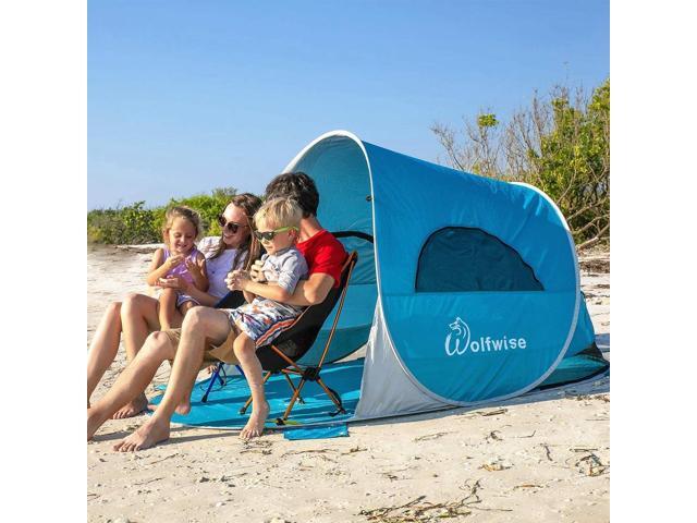 WolfWise UPF 50+ Easy Pop Up 3-4 Person Beach Tent Sport Umbrella Instant Sun Shelter Tent Sun Shade Canopy