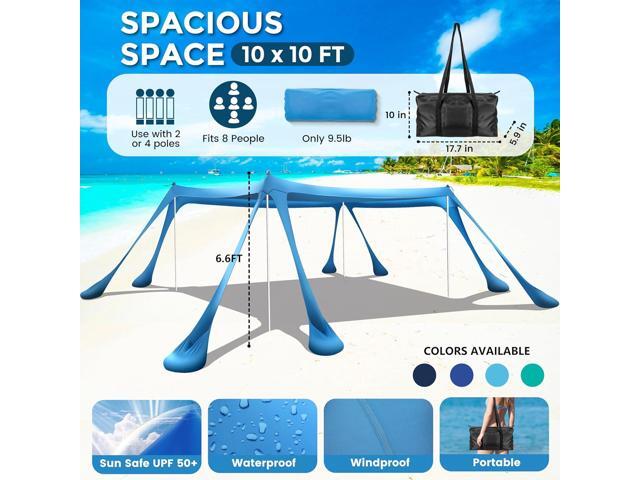 Beach Canopy Beach Tent Pop Up Shade 10x10ft Sun Shelter UPF50+ with 8 Sandbags-2 Sand Shovel-4 Aluminum Poles-Ground Pegs-Portable Carrying Bag...