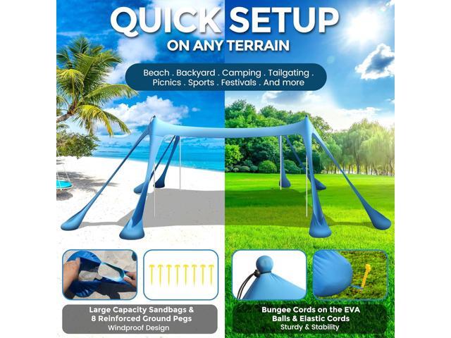 Beach Canopy Beach Tent Pop Up Shade 10x10ft Sun Shelter UPF50+ with 8 Sandbags-2 Sand Shovel-4 Aluminum Poles-Ground Pegs-Portable Carrying Bag...