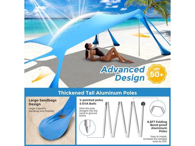 Beach Canopy Beach Tent Pop Up Shade 10x10ft Sun Shelter UPF50+ with 8 Sandbags-2 Sand Shovel-4 Aluminum Poles-Ground Pegs-Portable Carrying Bag...