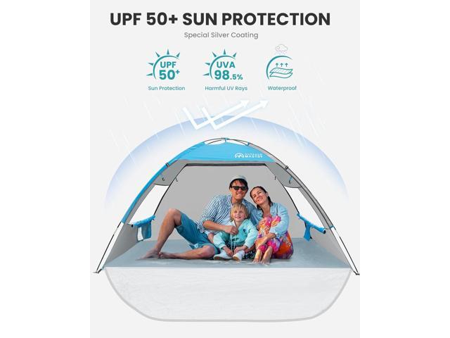 Beach Tent for 3 Person with 2 Doors, Easy Setup Sun Shade Shelter, Portable Beach Shade Sun Canopy with UPF 50+ UV Protection, Extendable Floor...