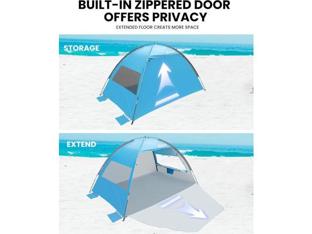 Beach Tent for 3 Person with 2 Doors, Easy Setup Sun Shade Shelter, Portable Beach Shade Sun Canopy with UPF 50+ UV Protection, Extendable Floor...