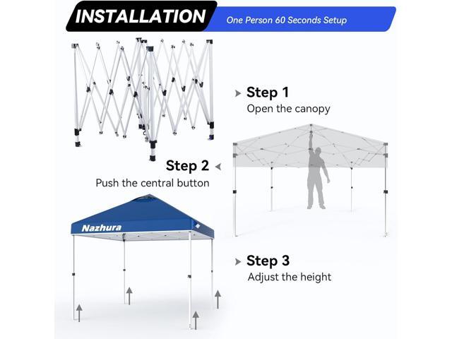 Nazhura 10' x 10' Pop Up Canopy Tent with Sand Weight Bag, Freestanding Sun Shelter for Picnic and Camping, One Person Setup and Height Adjustable...