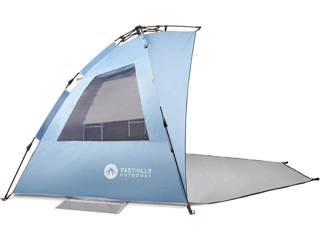 Easthills Outdoors Instant Shader Dark Shelter XL Beach Tent 99' Wide for 4-6 Person Sun Shelter UPF 50+ with Extended Zippered Porch Sky Blue
