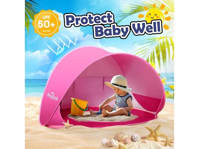 Monobeach Baby Beach Tent Pop Up Portable Shade Pool UPF50+ UV Protection Sun Shelter for Infant with Easy Set Up Canopy (Pink Beach Tent)