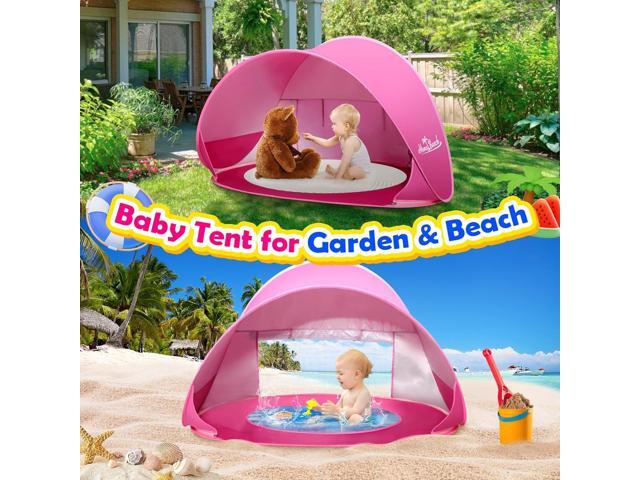 Monobeach Baby Beach Tent Pop Up Portable Shade Pool UPF50+ UV Protection Sun Shelter for Infant with Easy Set Up Canopy (Pink Beach Tent)