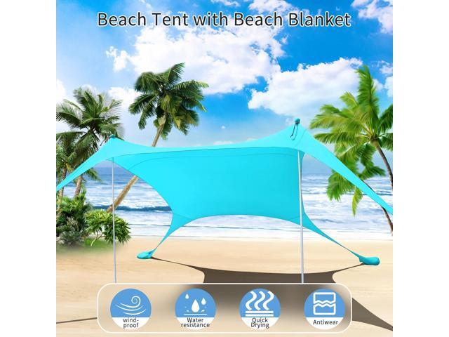 7×7 FT Beach Tent Sun Shelter UPF50+ UV Protection, Outdoor Canopy Tent Sun Shade with 2 Poles for Camping, Beach, Fishing, Backyard and Picnics