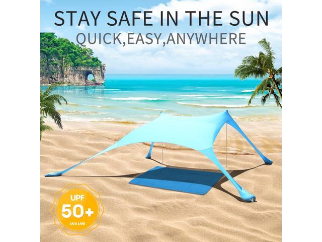 7×7 FT Beach Tent Sun Shelter UPF50+ UV Protection, Outdoor Canopy Tent Sun Shade with 2 Poles for Camping, Beach, Fishing, Backyard and Picnics