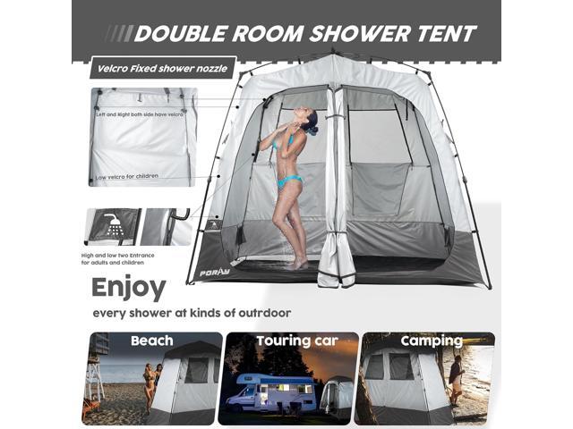 Camping Shower Tent Deluxe Changing Room Easy Set Up Privacy Shelter,Large Toilet Tent 2 Rooms with Floor Drain Design for Beach, Camping,Hiking...